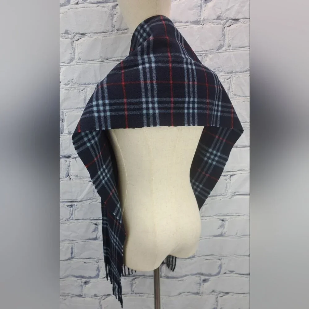 Burberry Men's Scarf Navy Nova Check Vintage Y2K 90s Lambswool England 13
